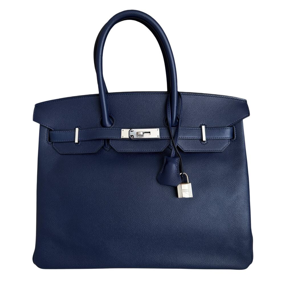 Hermes Birkin 35 Blue Sapphire Epsom Leather Palladium Hardware RARE